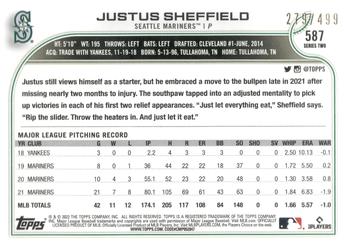 2022 Topps - Green Foilboard #587 Justus Sheffield Back