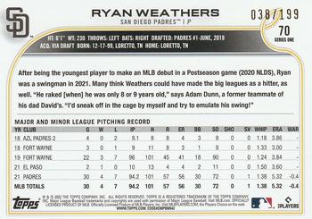 2022 Topps - Red Foilboard #70 Ryan Weathers Back