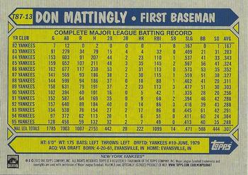 2022 Topps - 1987 Topps Baseball 35th Anniversary (Series One) #T87-13 Don Mattingly Back