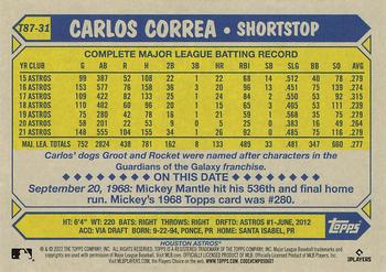 2022 Topps - 1987 Topps Baseball 35th Anniversary (Series One) #T87-31 Carlos Correa Back