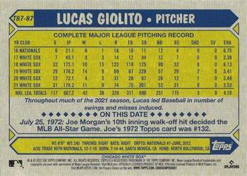 2022 Topps - 1987 Topps Baseball 35th Anniversary (Series One) #T87-87 Lucas Giolito Back