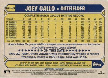 2022 Topps - 1987 Topps Baseball 35th Anniversary (Series One) #T87-89 Joey Gallo Back