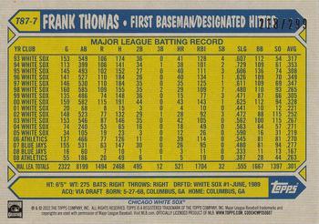 2022 Topps - 1987 Topps Baseball 35th Anniversary Black (Series One) #T87-7 Frank Thomas Back