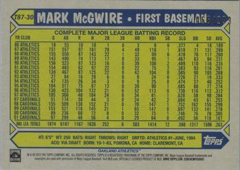 2022 Topps - 1987 Topps Baseball 35th Anniversary Black (Series One) #T87-30 Mark McGwire Back