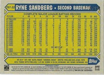 2022 Topps - 1987 Topps Baseball 35th Anniversary Black (Series One) #T87-32 Ryne Sandberg Back