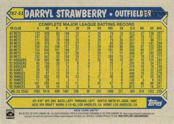 2022 Topps - 1987 Topps Baseball 35th Anniversary Black (Series One) #T87-51 Darryl Strawberry Back