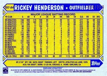 2022 Topps - 1987 Topps Baseball 35th Anniversary Black (Series One) #T87-84 Rickey Henderson Back