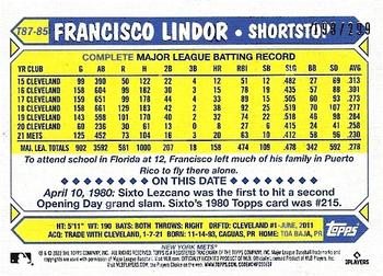 2022 Topps - 1987 Topps Baseball 35th Anniversary Black (Series One) #T87-85 Francisco Lindor Back