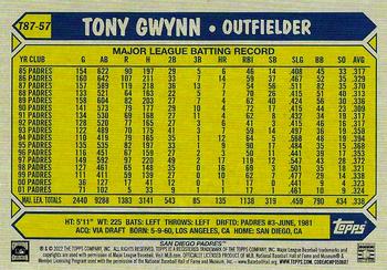 2022 Topps - 1987 Topps Baseball 35th Anniversary Blue (Series One) #T87-57 Tony Gwynn Back