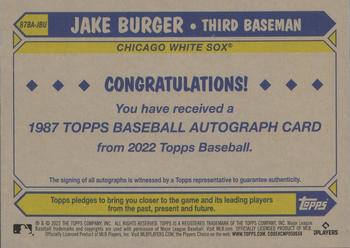 2022 Topps - 1987 Topps Baseball 35th Anniversary Autographs (Series One) #87BA-JBU Jake Burger Back