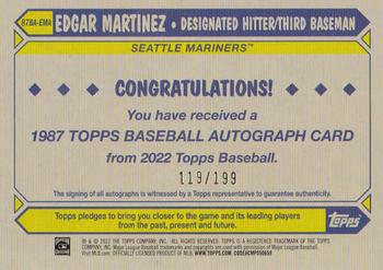 2022 Topps - 1987 Topps Baseball 35th Anniversary Autographs Black (Series One) #87BA-EMA Edgar Martinez Back