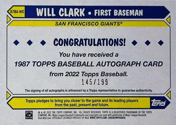 2022 Topps - 1987 Topps Baseball 35th Anniversary Autographs Black (Series One) #87BA-WC Will Clark Back