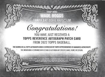 2022 Topps - Topps Reverence Autograph Patch Relics Red (Series One) #TRAP-WBO Wade Boggs Back