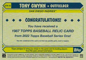 2022 Topps - 1987 Topps Baseball 35th Anniversary Relics Black (Series One) #87R-TG Tony Gwynn Back