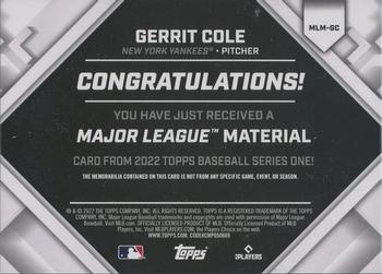 2022 Topps - Major League Material Relics (Series One) #MLM-GC Gerrit Cole Back