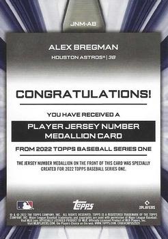 2022 Topps - Player Jersey Number Medallion Commemorative Manufactured Relics #JNM-AB Alex Bregman Back