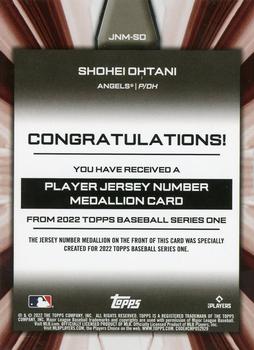 2022 Topps - Player Jersey Number Medallion Commemorative Manufactured Relics #JNM-SO Shohei Ohtani Back
