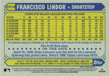 2022 Topps - 1987 Topps Baseball 35th Anniversary Chrome Silver Pack (Series One) #T87C-26 Francisco Lindor Back