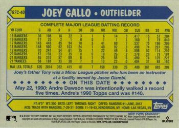 2022 Topps - 1987 Topps Baseball 35th Anniversary Chrome Silver Pack (Series One) #T87C-40 Joey Gallo Back
