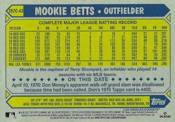 2022 Topps - 1987 Topps Baseball 35th Anniversary Chrome Silver Pack (Series One) #T87C-43 Mookie Betts Back
