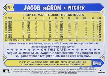 2022 Topps - 1987 Topps Baseball 35th Anniversary Chrome Silver Pack (Series One) #T87C-49 Jacob deGrom Back