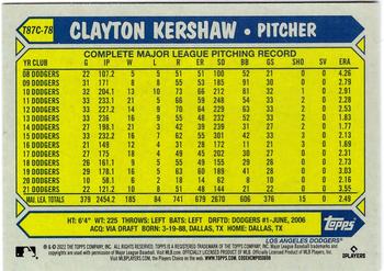2022 Topps - 1987 Topps Baseball 35th Anniversary Chrome Silver Pack (Series One) #T87C-78 Clayton Kershaw Back