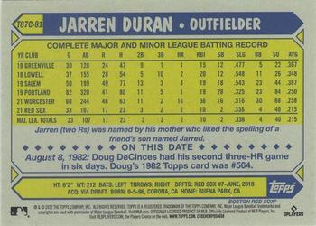 2022 Topps - 1987 Topps Baseball 35th Anniversary Chrome Silver Pack (Series One) #T87C-81 Jarren Duran Back