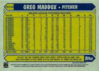 2022 Topps - 1987 Topps Baseball 35th Anniversary Chrome Silver Pack (Series One) #T87C-83 Greg Maddux Back