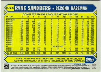 2022 Topps - 1987 Topps Baseball 35th Anniversary Chrome Silver Pack (Series One) #T87C-92 Ryne Sandberg Back