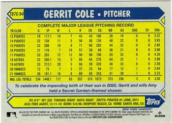 2022 Topps - 1987 Topps Baseball 35th Anniversary Chrome Silver Pack (Series One) #T87C-94 Gerrit Cole Back