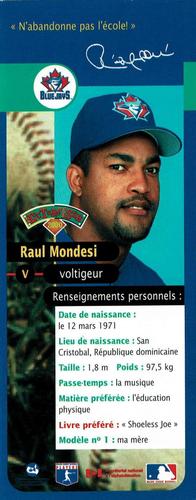 2000 Hit the Books Bookmarks Toronto Blue Jays #NNO Raul Mondesi Back