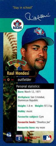 2000 Hit the Books Bookmarks Toronto Blue Jays #NNO Raul Mondesi Front