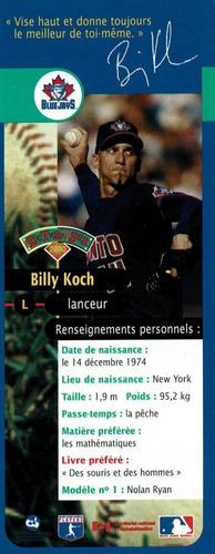 2000 Hit the Books Bookmarks Toronto Blue Jays #NNO Billy Koch Back