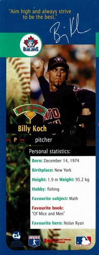 2000 Hit the Books Bookmarks Toronto Blue Jays #NNO Billy Koch Front
