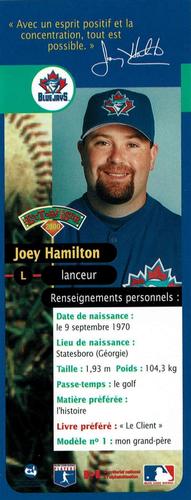 2000 Hit the Books Bookmarks Toronto Blue Jays #NNO Joey Hamilton Back