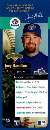 2000 Hit the Books Bookmarks Toronto Blue Jays #NNO Joey Hamilton Front
