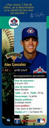 2000 Hit the Books Bookmarks Toronto Blue Jays #NNO Alex Gonzalez Back
