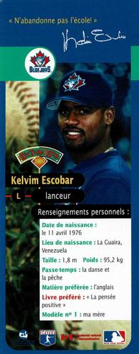 2000 Hit the Books Bookmarks Toronto Blue Jays #NNO Kelvim Escobar Back