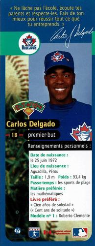 2000 Hit the Books Bookmarks Toronto Blue Jays #NNO Carlos Delgado Back