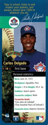 2000 Hit the Books Bookmarks Toronto Blue Jays #NNO Carlos Delgado Front