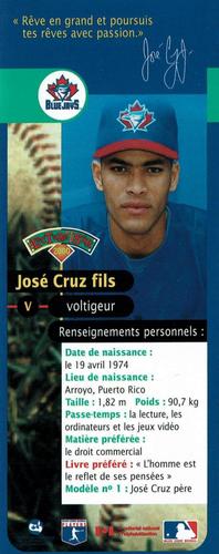 2000 Hit the Books Bookmarks Toronto Blue Jays #NNO José Cruz Jr. Back