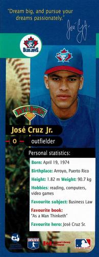 2000 Hit the Books Bookmarks Toronto Blue Jays #NNO José Cruz Jr. Front