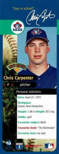 2000 Hit the Books Bookmarks Toronto Blue Jays #NNO Chris Carpenter Front