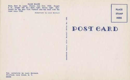 1953-55 Dormand Postcards #104 Hank Bauer Back