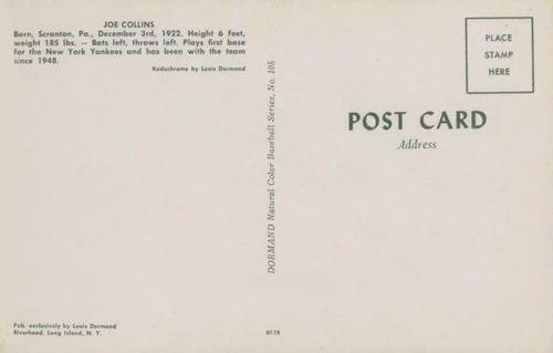 1953-55 Dormand Postcards #105 Joe Collins Back