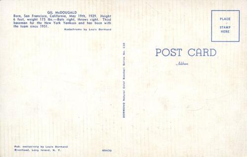 1953-55 Dormand Postcards #110 Gil McDougald Back