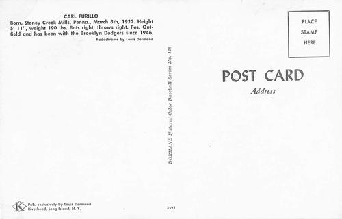 1953-55 Dormand Postcards #128 Carl Furillo Back