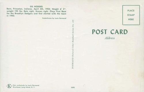 1953-55 Dormand Postcards #129 Gil Hodges Back