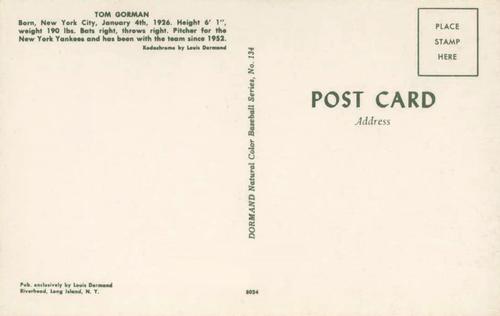 1953-55 Dormand Postcards #134 Tom Gorman Back