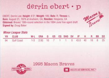 1995 Multi-Ad Macon Braves Update #NNO Derrin Ebert Back